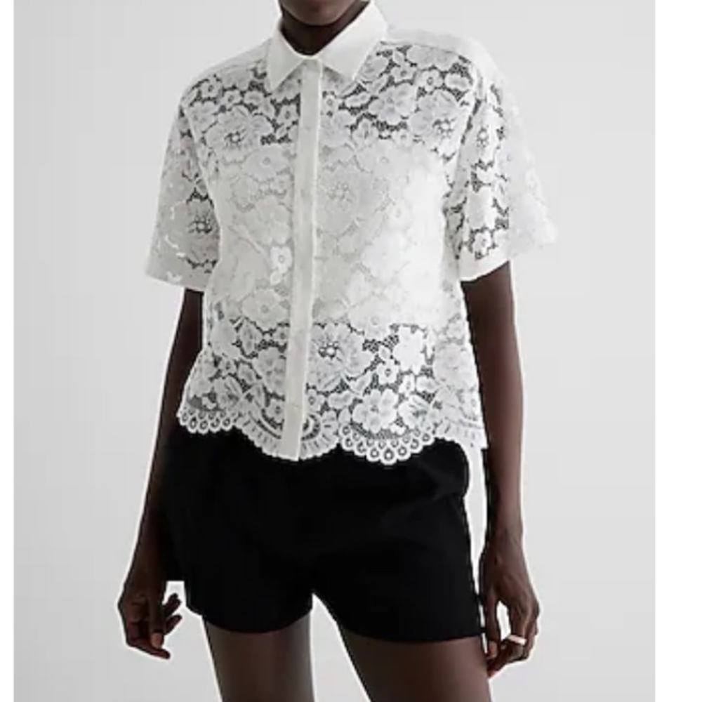 Express white lace button down top size Large